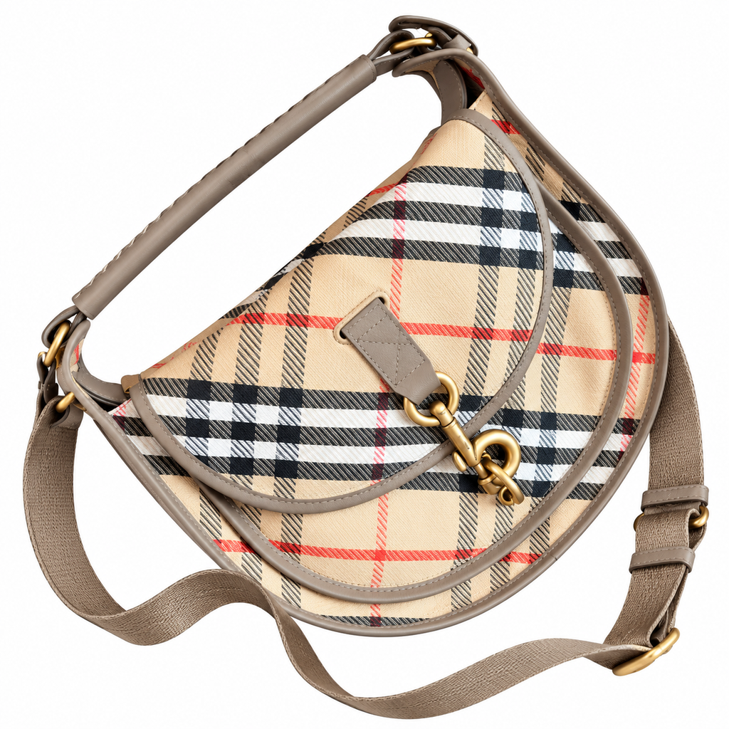 Burberry Heritage Check Saddle Bag with Taupe Trim