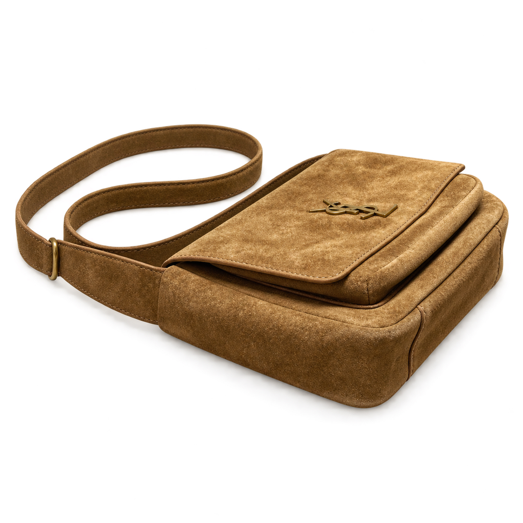 YSL Saint Laurent Solferino Suede Crossbody Bag Camel