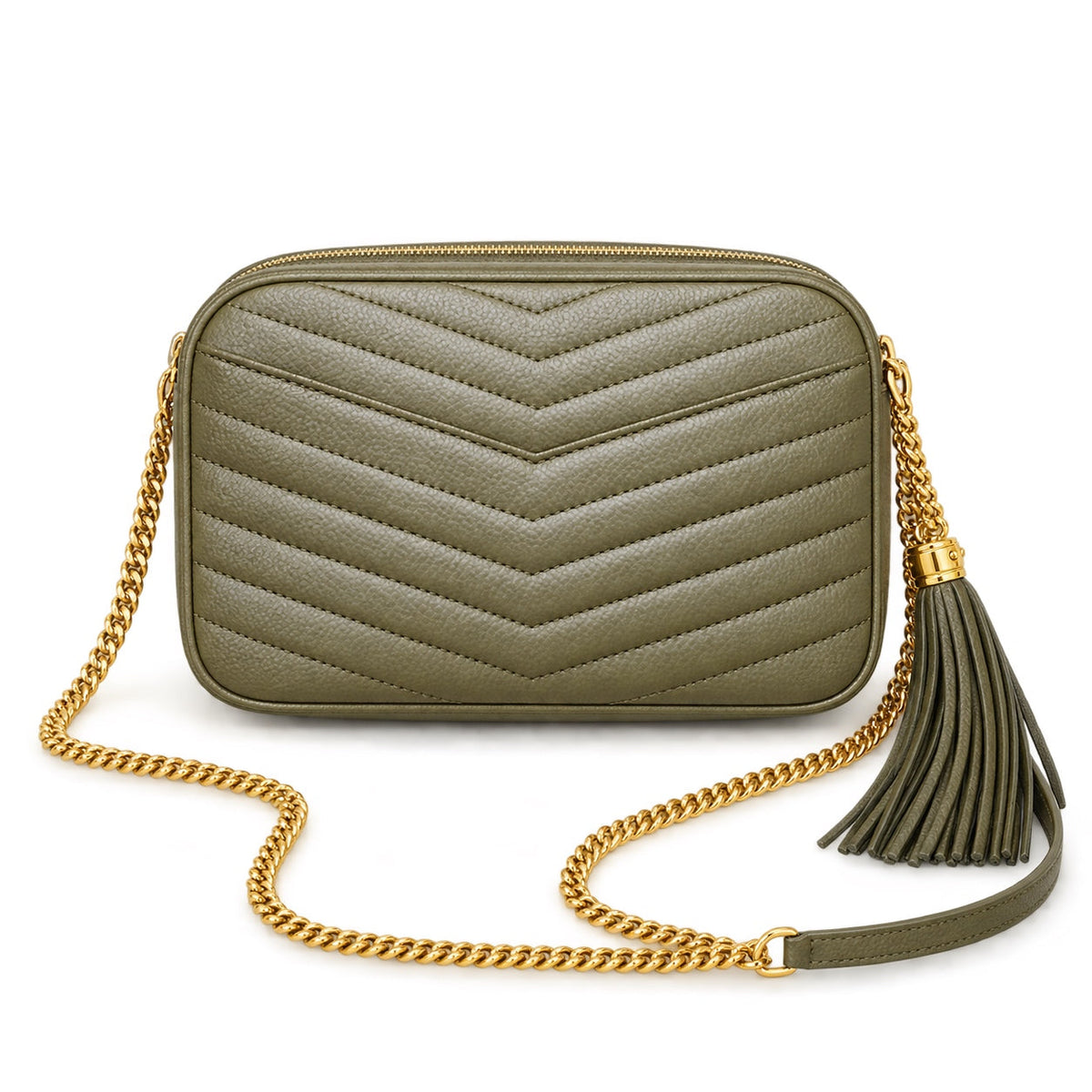 YSL Saint Laurent Lou Camera Bag in Khaki Matelassé Leather