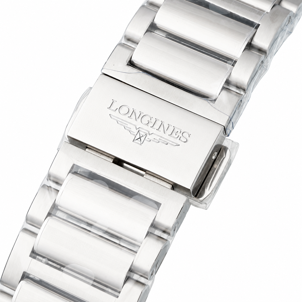 Longines Conquest Automatic Chronograph White Dial Blue Bezel Steel Bracelet