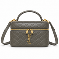YSL Saint Laurent Quilted Vanity Case Bag Khaki