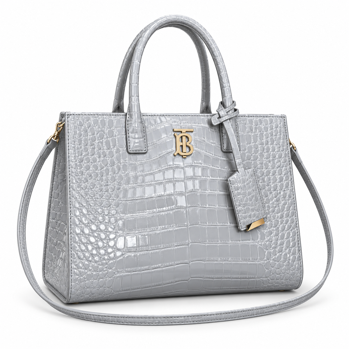 Burberry TB Monogram Pearl Grey Croc-Effect Bag