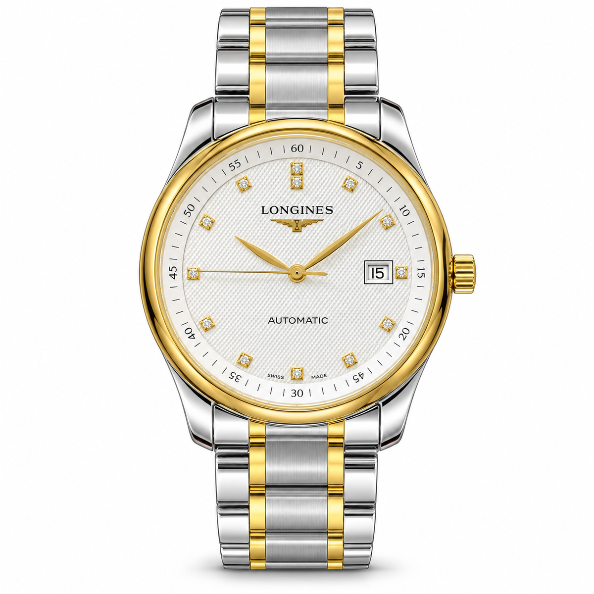 Longines Master Collection automatic watch with diamond dial and two-tone steel gold bracelet