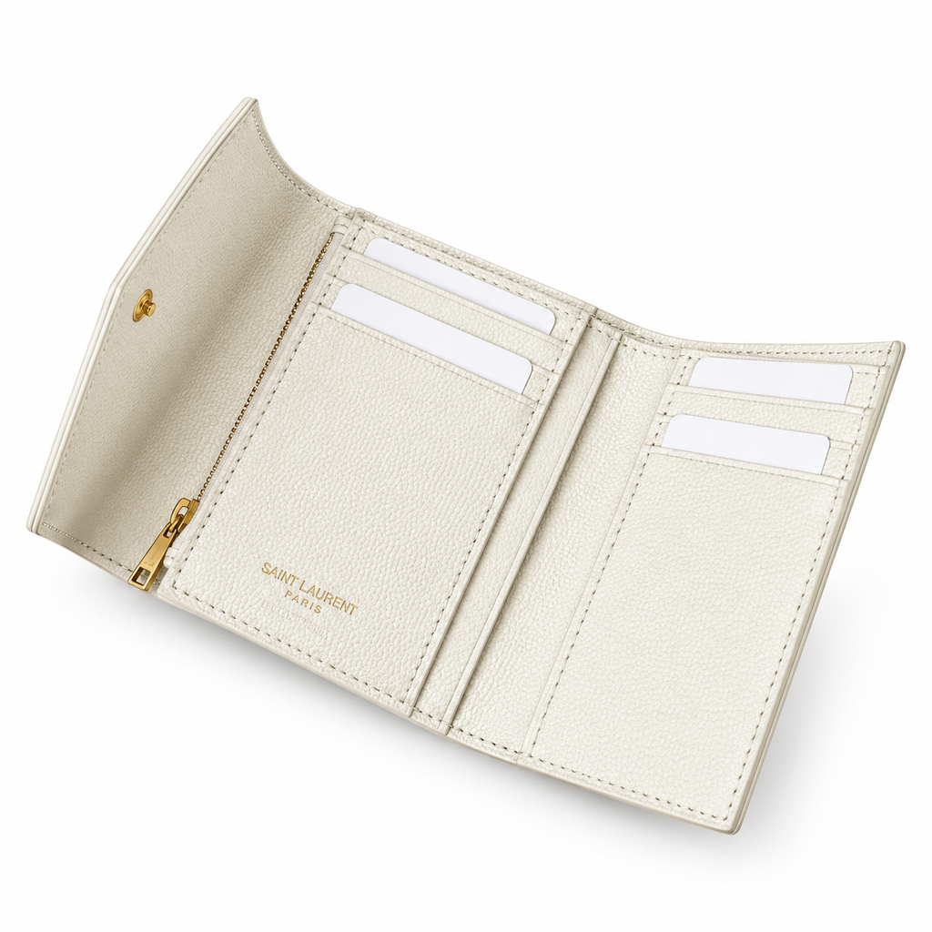 YSL Saint Laurent Monogram Small Flap Wallet Ivory