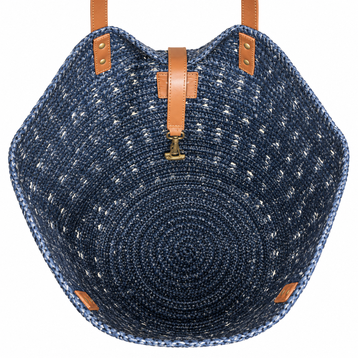 Woven Straw Tote Bag – Navy Blue