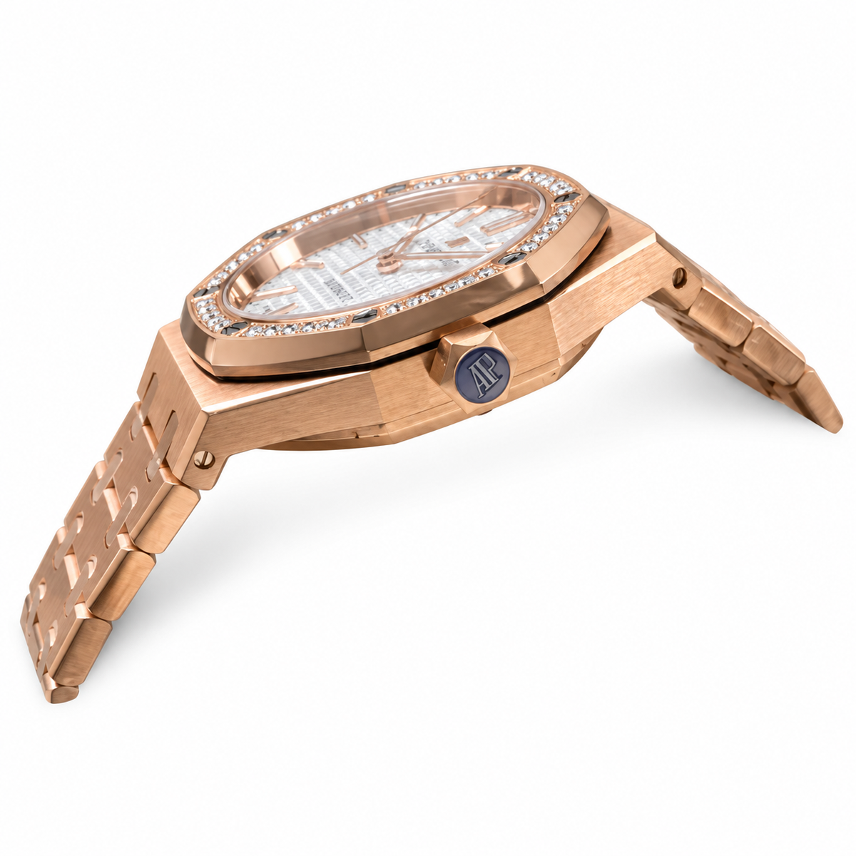 Audemars Piguet Royal Oak Automatic Rose Gold Diamond Bezel White Dial