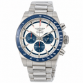 Longines Conquest Automatic Chronograph White Dial Blue Bezel Steel Bracelet