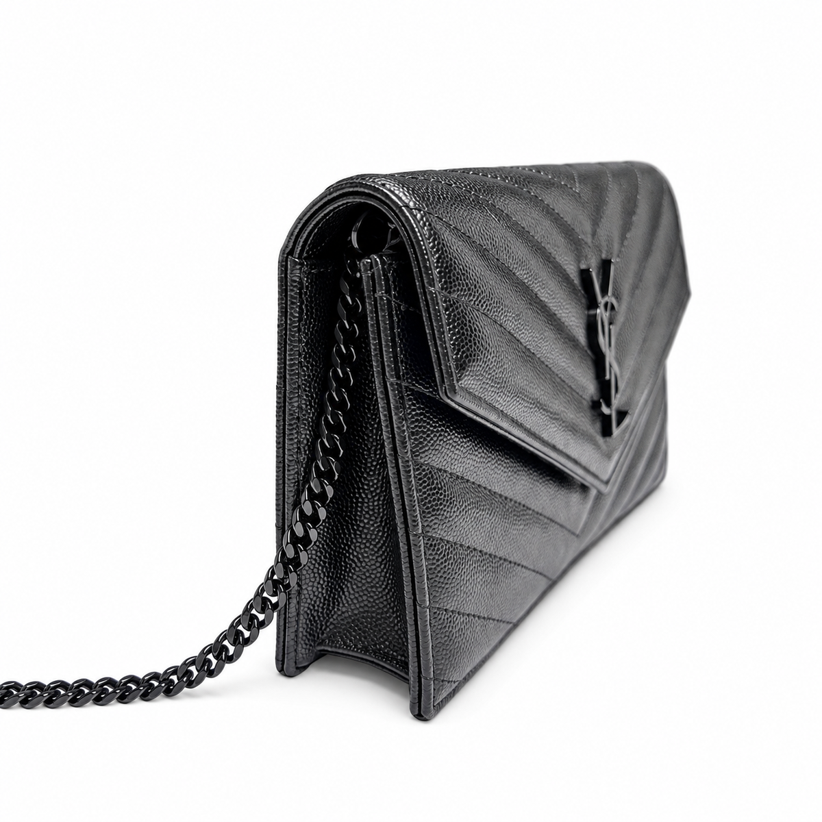 YSL Saint Laurent Envelope Chain Wallet in Black Matelassé Leather