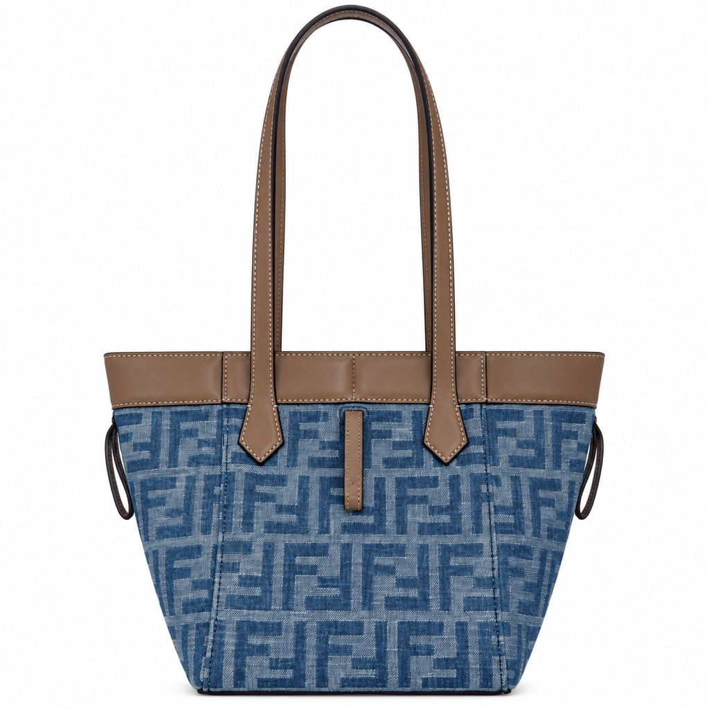 Fendi FF Elongated Shoulder Bag – Jacquard Canvas & Leather Trim, Flap Closure, 27cm
