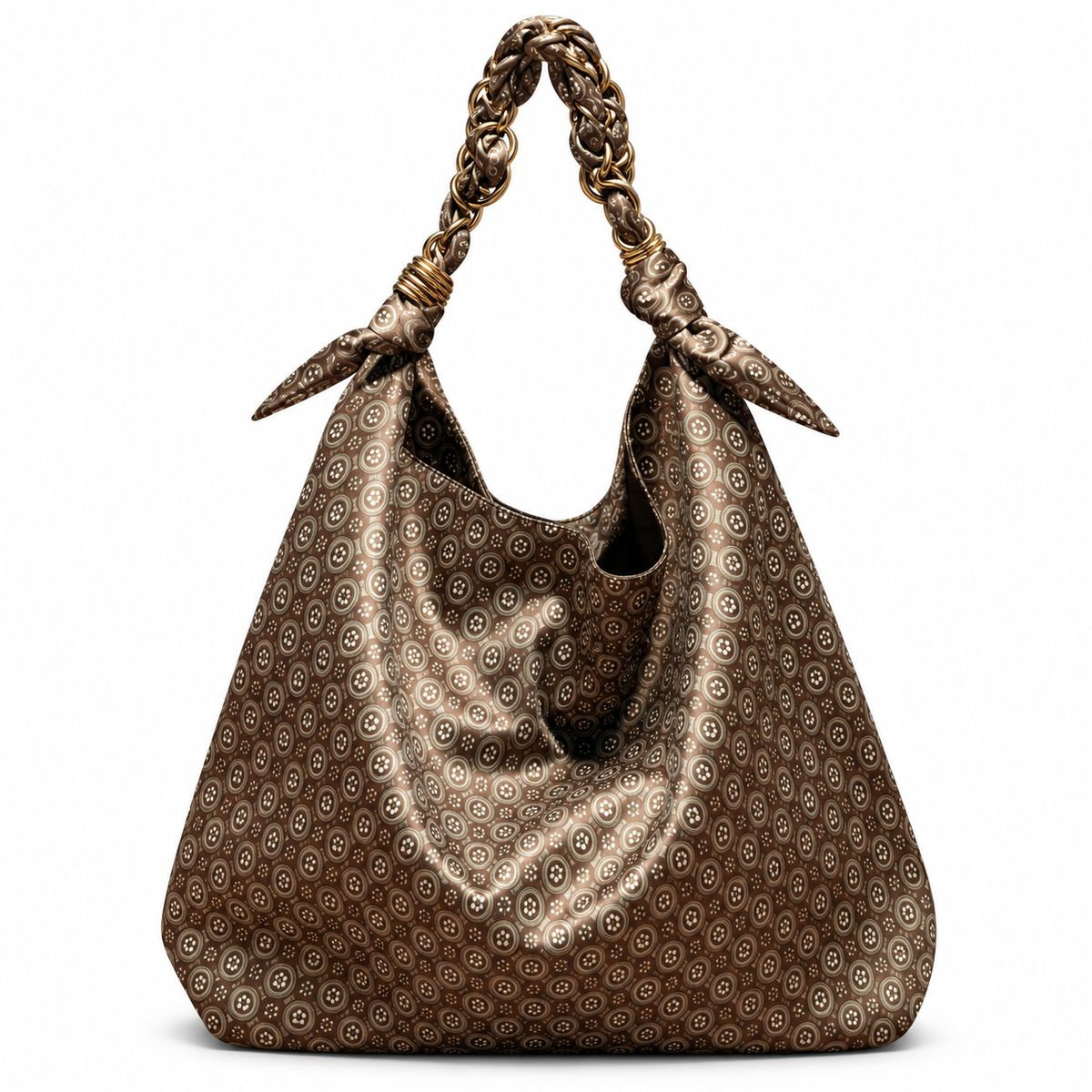 YSL Saint Laurent Squchy Hobo Bag in Brown Floral Print Satin
