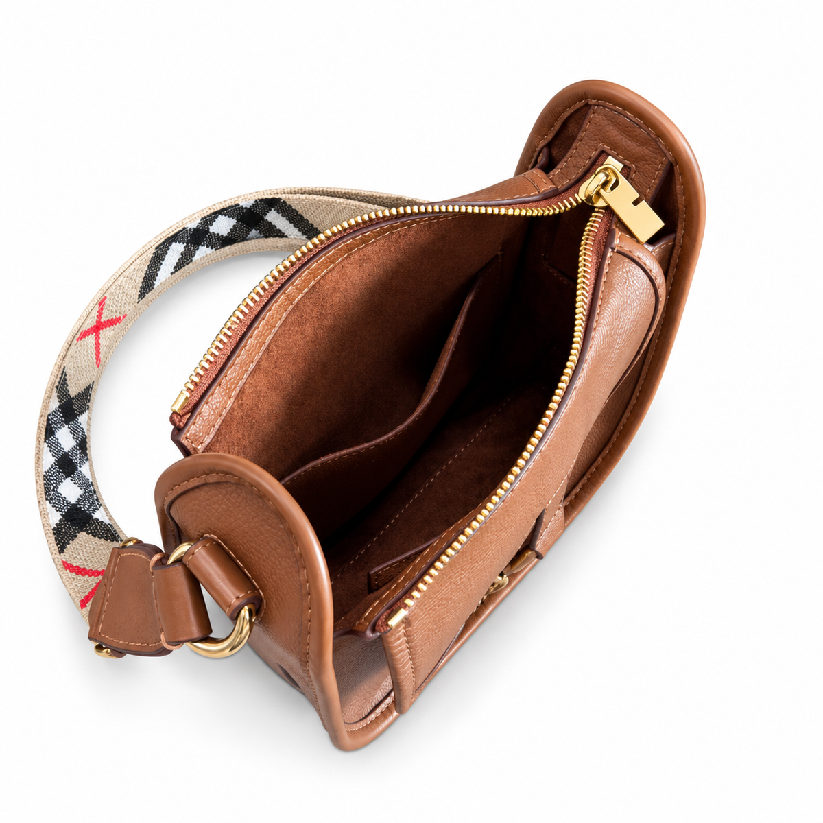 Burberry Cognac Saddle Bag with Heritage Check Strap