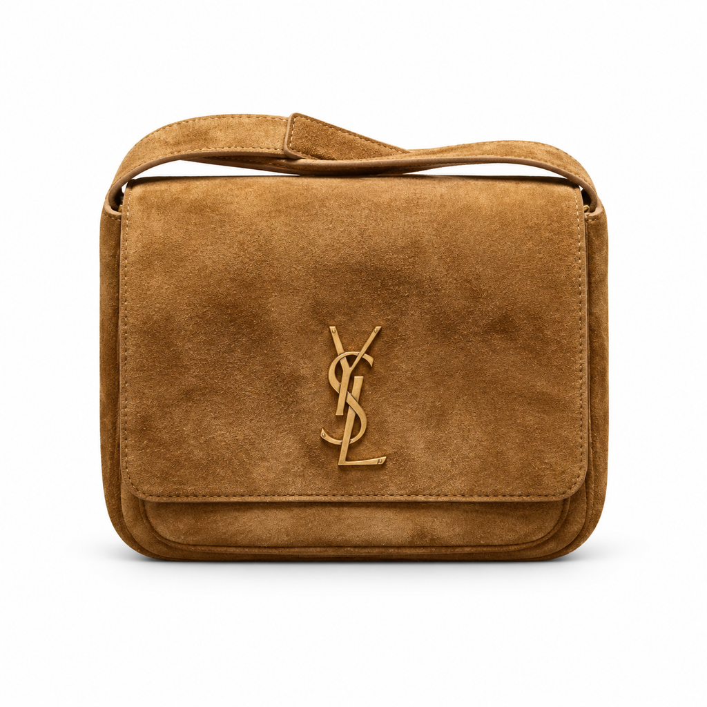 YSL Saint Laurent Solferino Suede Crossbody Bag Camel
