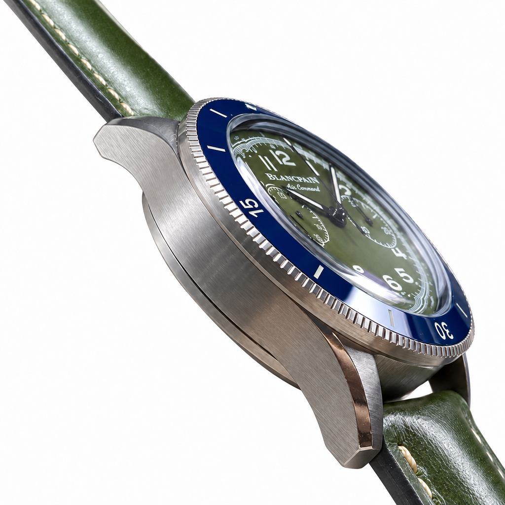 Blancpain Air Command Green Dial Flyback Chronograph Blue Ceramic Bezel Watch