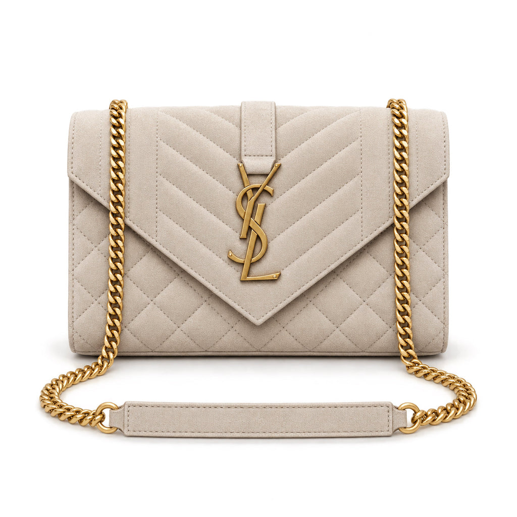 Saint Laurent YSL Envelope Small Bag – Cream Quilted Suede