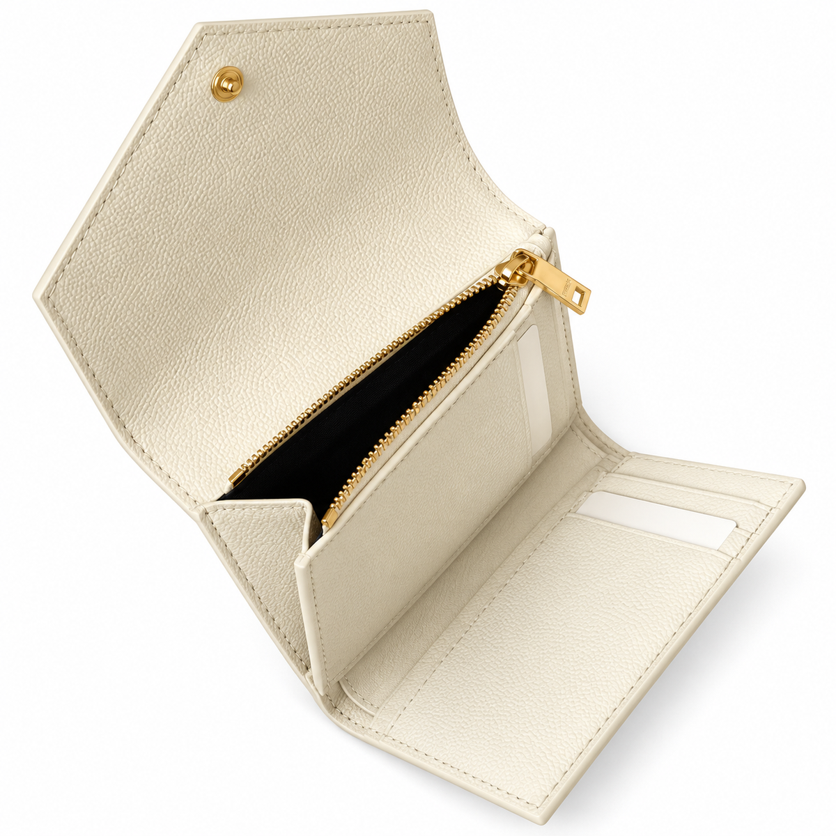 YSL Saint Laurent Monogram Small Flap Wallet Ivory