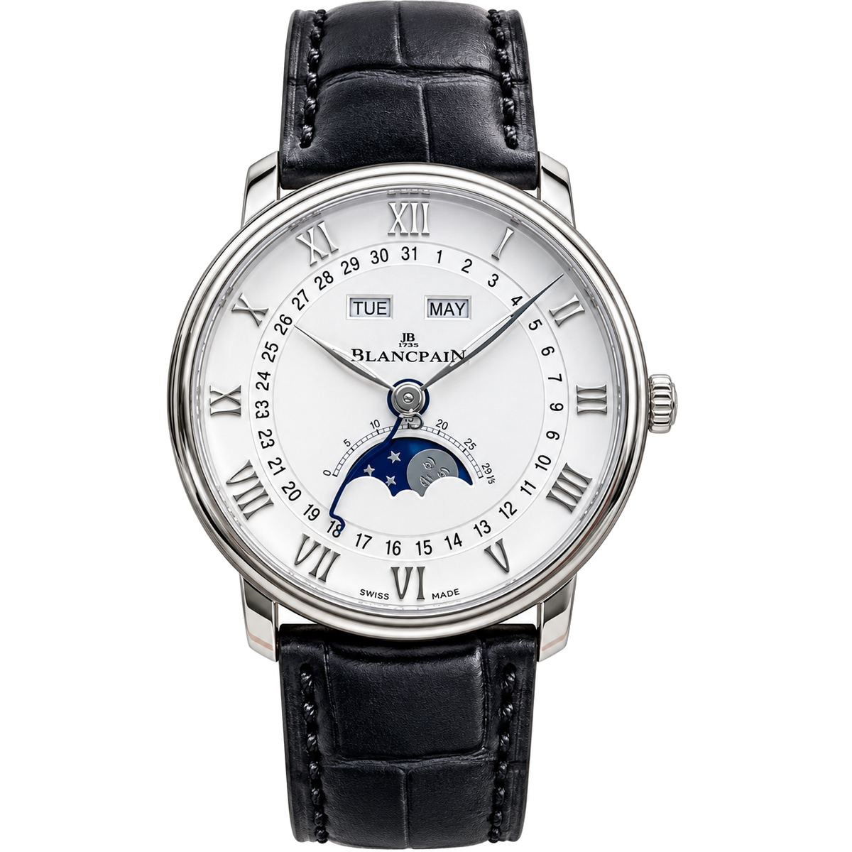 Blancpain Villeret Quantieme Complet moonphase complete calendar white dial black alligator strap