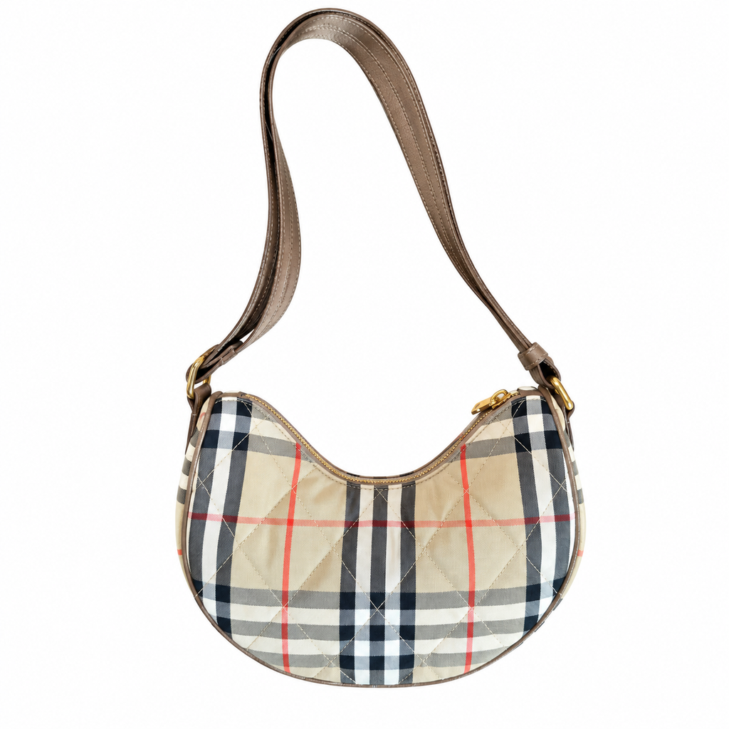 Burberry Heritage Check Crescent Shoulder Bag