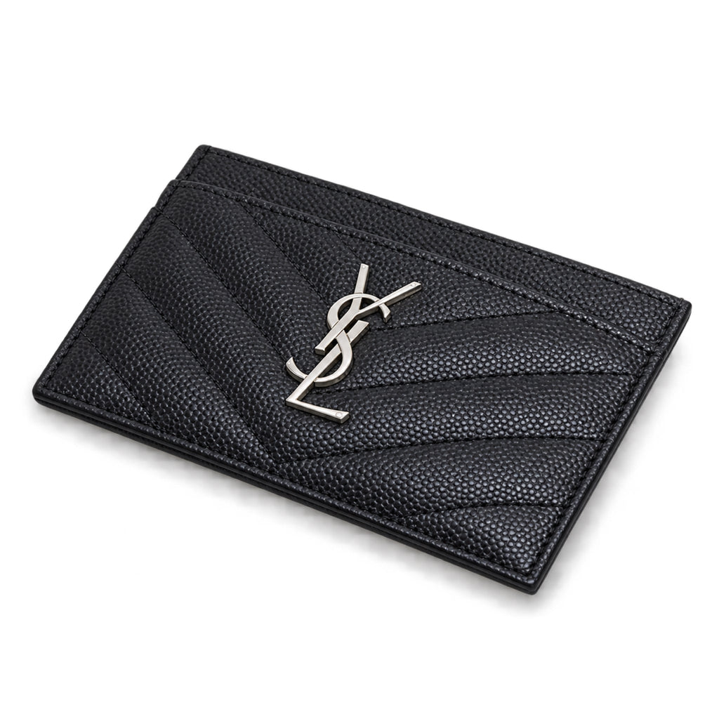 YSL Cassandre Card Holder – Black Grain Leather