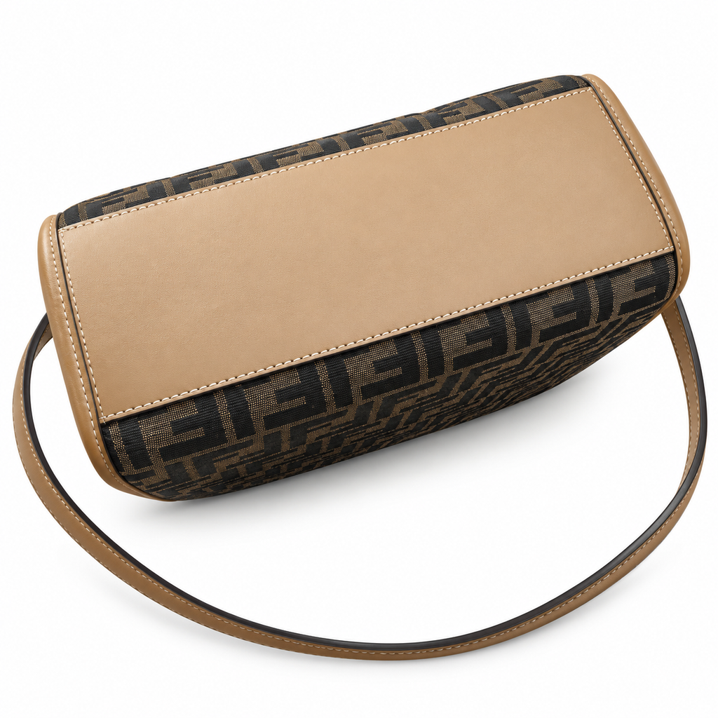 Fendi Sunshine Small Tote – FF Jacquard & Blush Calfskin Top Handle Bag