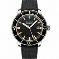 Blancpain Fifty Fathoms Barakuda matte black dial aged gold luminous indices black unidirectional bezel rubber strap automatic vintage dive watch