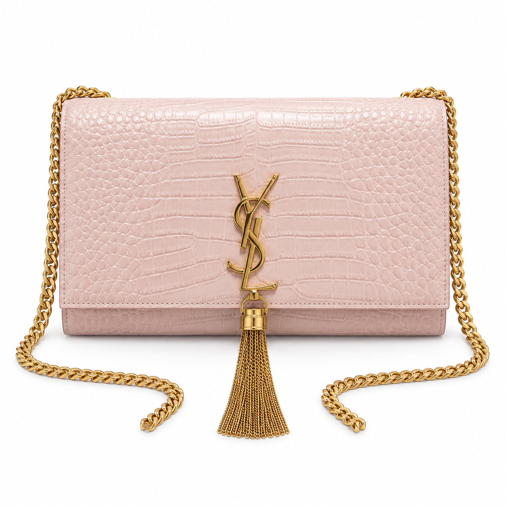 Saint Laurent YSL Kate Tassel Bag – Pink Croc Gold