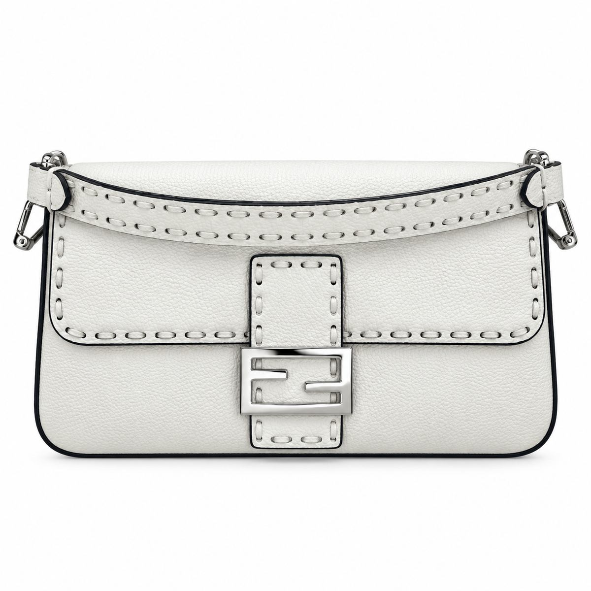 Fendi FF Shoulder Bag – Jacquard Canvas & Leather Trim, Buckle Closure, 26cm