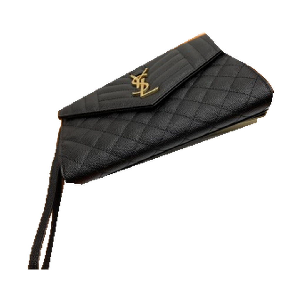 YSL Saint Laurent Envelope Clutch in Black Quilted Leather