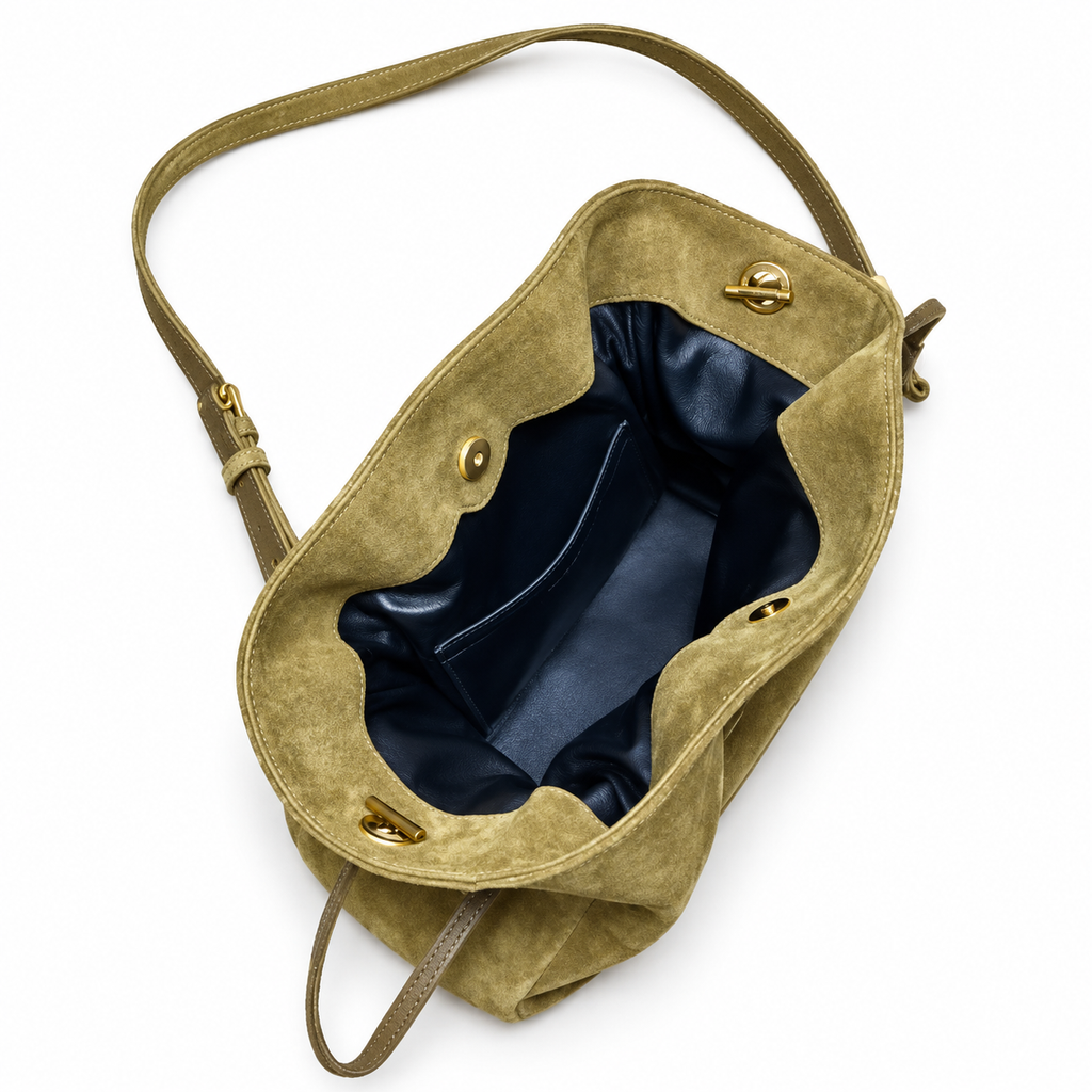 YSL Bouquet Drawstring Bag – Olive Quilted Suede