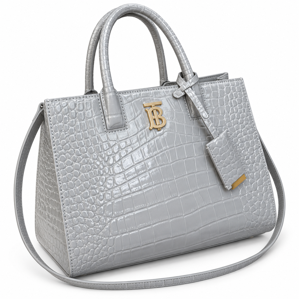 Burberry TB Monogram Pearl Grey Croc-Effect Bag