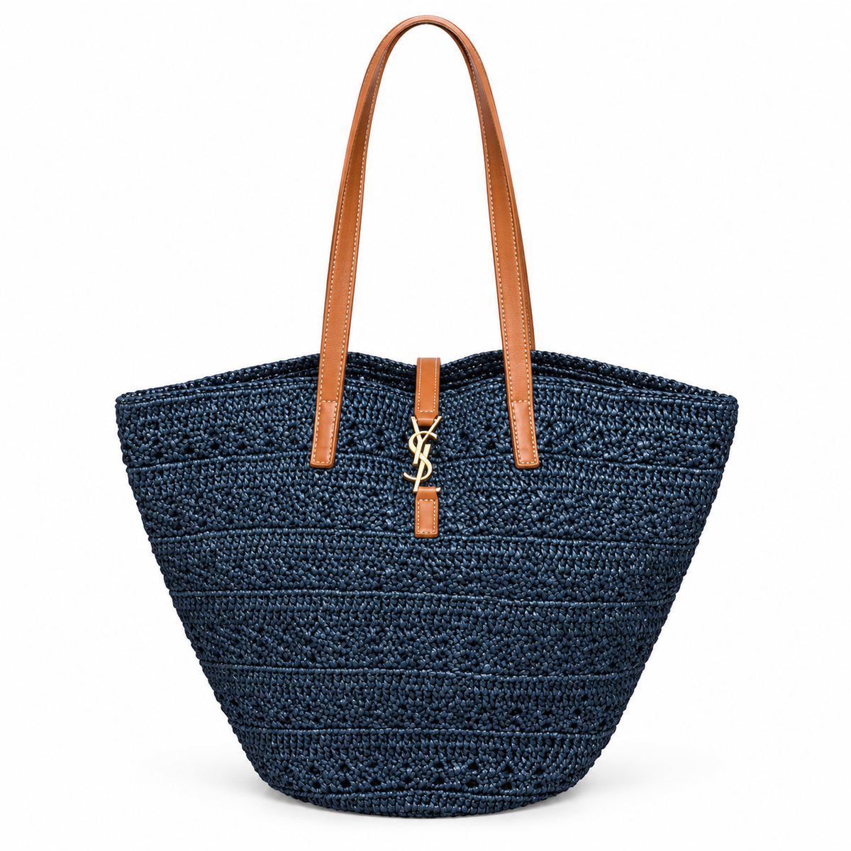 Woven Straw Tote Bag – Navy Blue