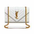 YSL Envelope Quilted Leather Chain Shoulder Bag White
