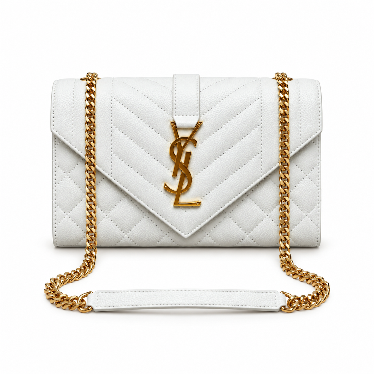 YSL Envelope Quilted Leather Chain Shoulder Bag White