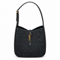 YSL Saint Laurent Le 5 À 7 Raffia Hobo Bag Black