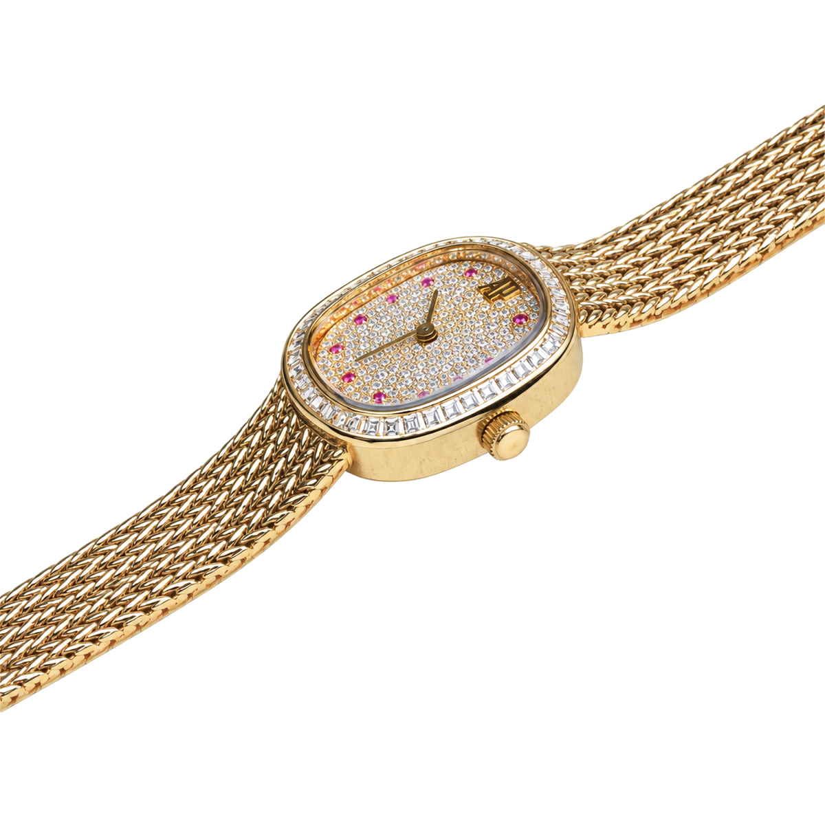 Audemars Piguet Ladies Diamond Ruby Pave Gold Cushion Watch
