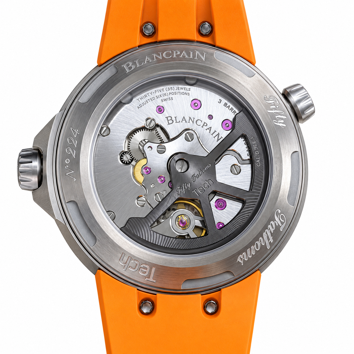 Blancpain Fifty Fathoms Tech Black Dial Orange Rubber Dive Watch