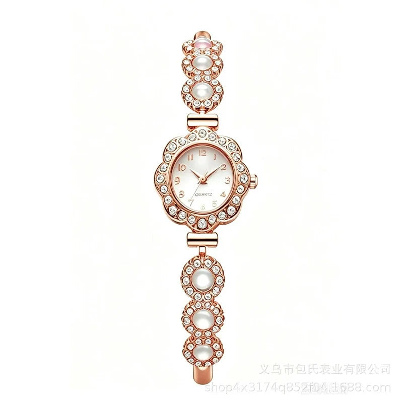 Women's Ruby Flower Jewellery Watch – Rose Gold Crystal Bracelet