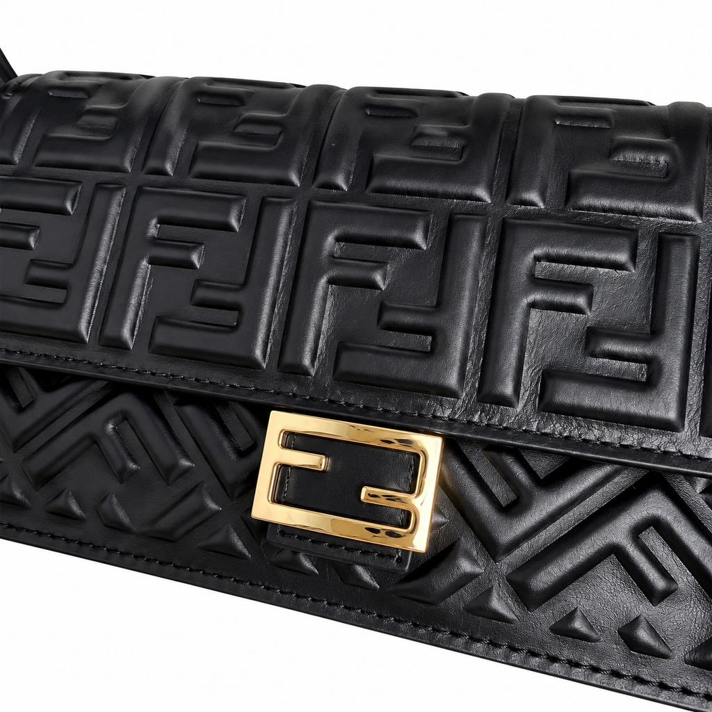 Fendi FF Small Shoulder Bag – Jacquard Canvas & Leather Trim, Flap Closure, 21cm