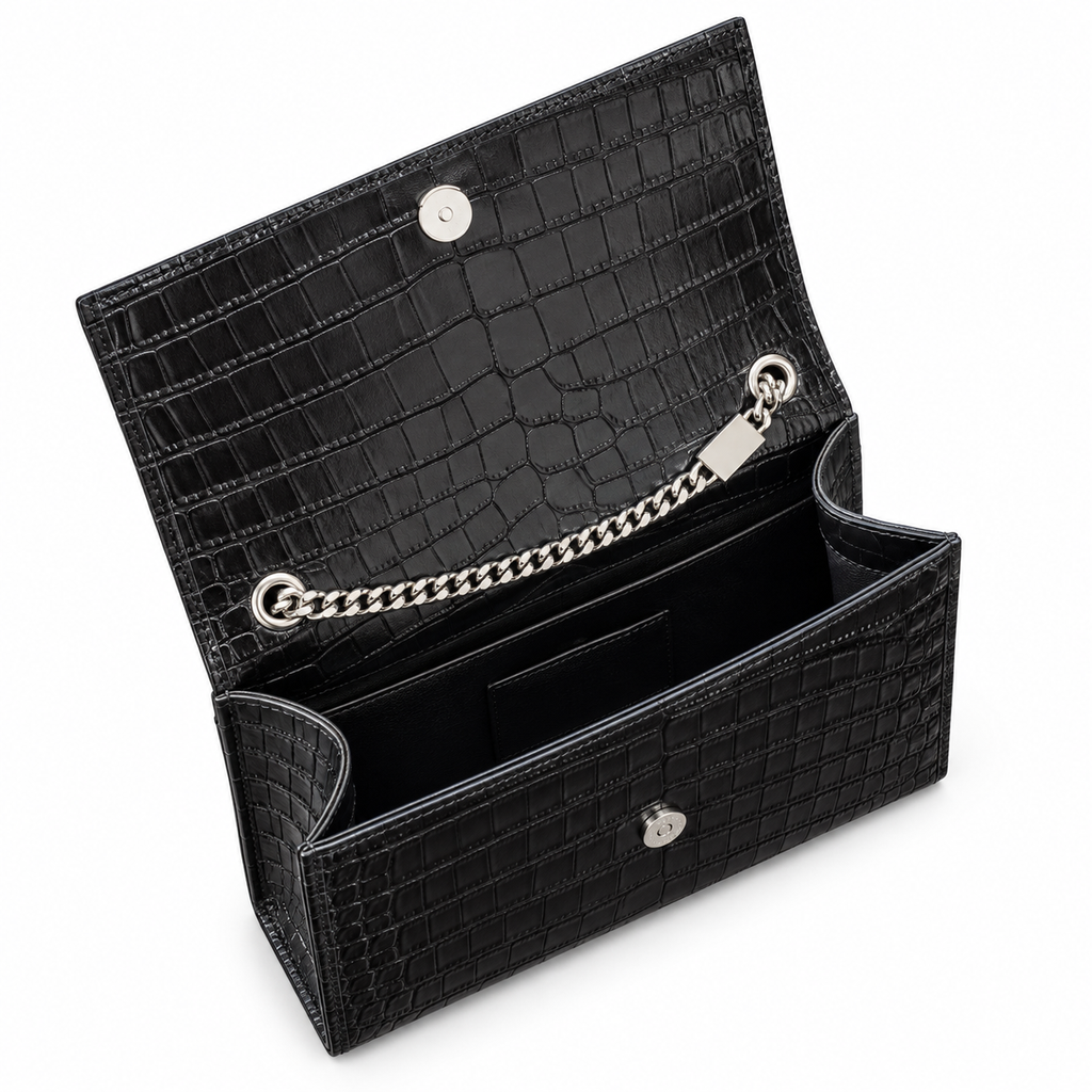 Saint Laurent YSL Kate Tassel Bag – Black Croc Silver Tassel