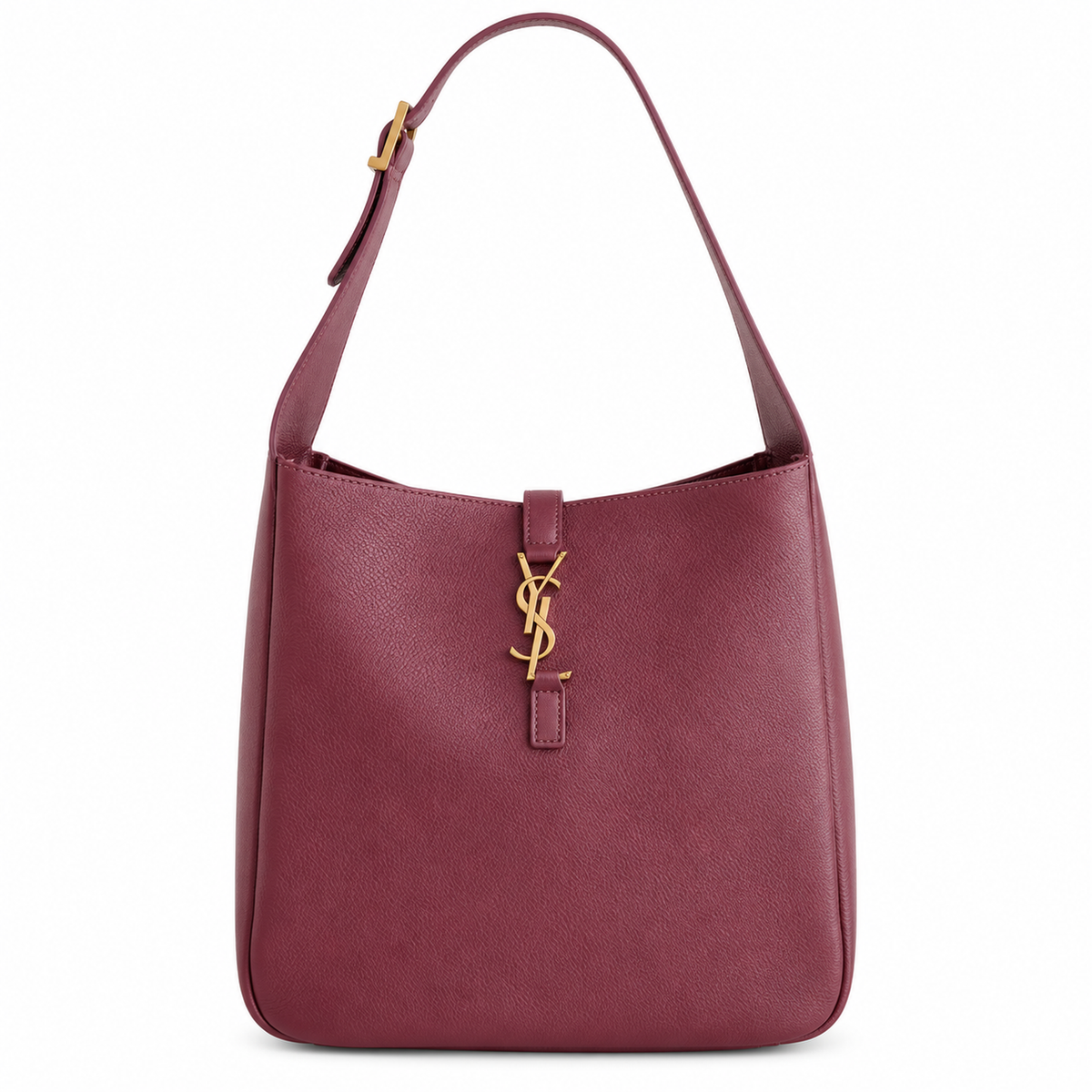 Saint Laurent YSL Le 37 structured hobo shoulder bag in bordeaux deep wine red grained calfskin leather with antique gold YSL monogram charm and single adjustable leather strap