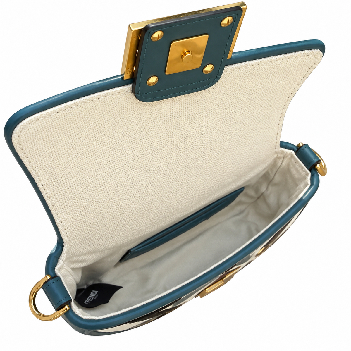 Fendi FF Mini Baguette Shoulder Bag – Jacquard Canvas & Leather Trim, Flap Closure, 19cm